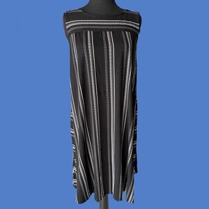 LOFT Black Dress with White Vertical Stripe Midi